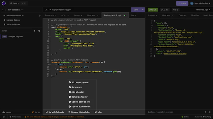 jsondecode doesn't return api request scripting... Kong Insomnia 9.0: Pre-request Scripting, Improved Offline Access, API ...